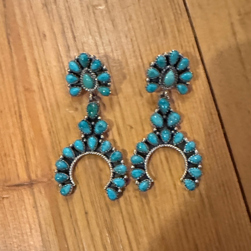Turquoise Crowned Horseshoe Earrings